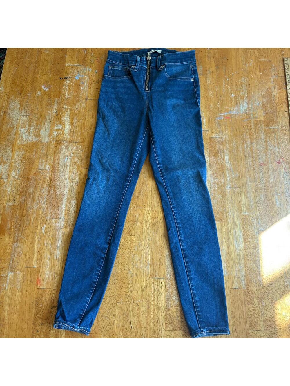 High Rise Zip Skinny Jeans Good American Tag 4 Fits Like 25X28 Blue Stretch